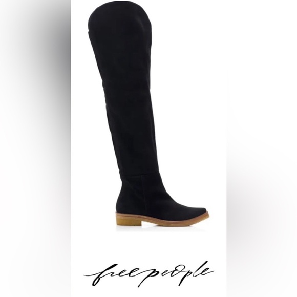 NWOT Free People Bank over the knee black Suede boots, women’s size 38 1/2 (8). - Picture 1 of 10